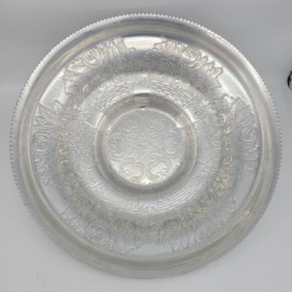Vtg Hand Wrought Aluminum Serving Bowl Floral Roses Embossed Wilson Specialties - Picture 3 of 16